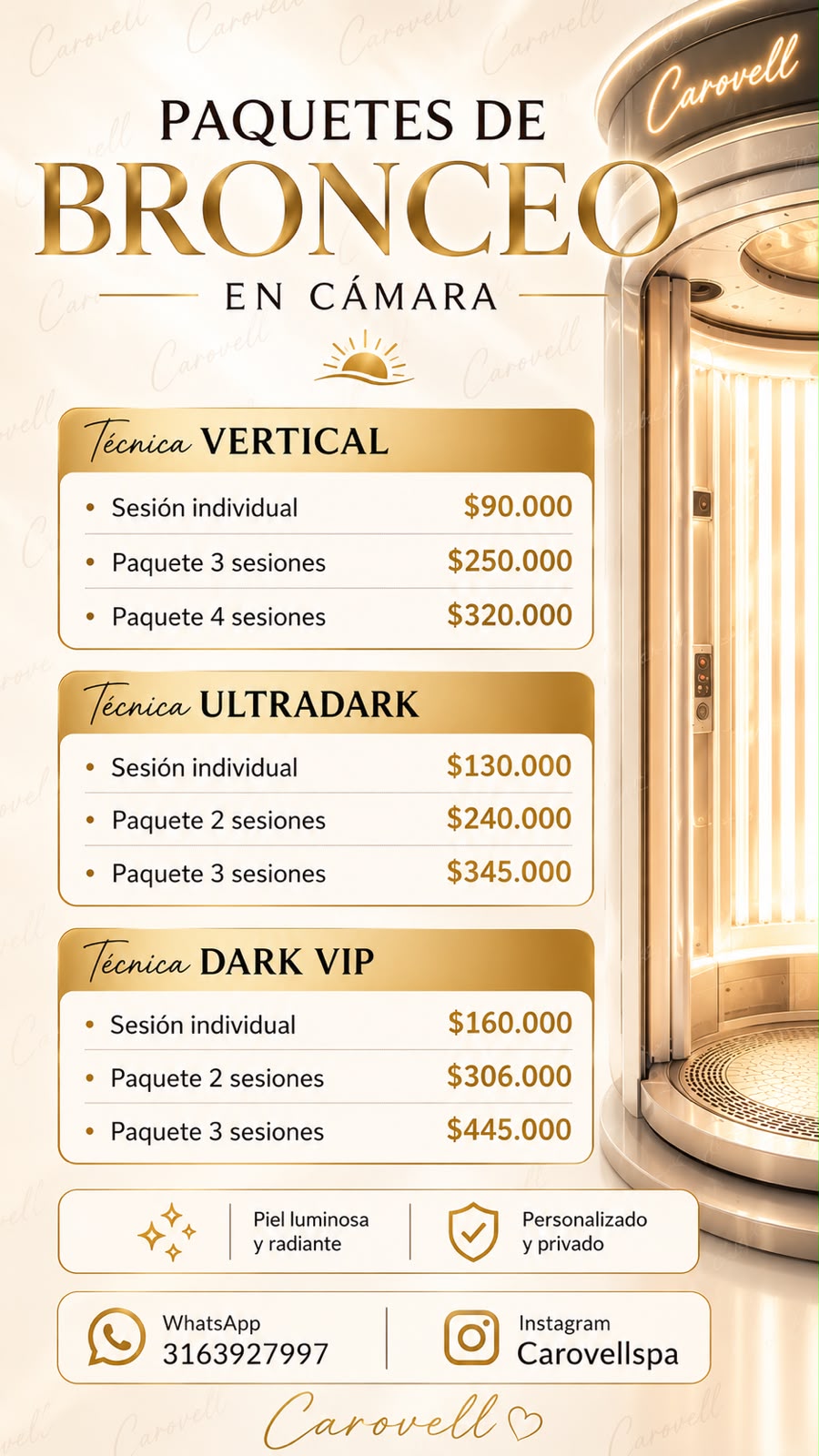 Promoción - Paquetes de Bronceo en Cámara Carovell